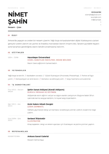 Ressam Cv Örnekleri cv indir